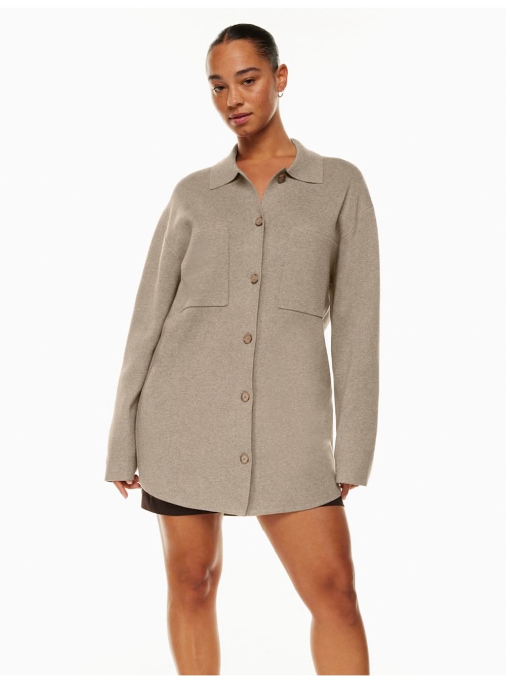 Babaton Oversized Button-Up Shacket Jacket in Camel XL